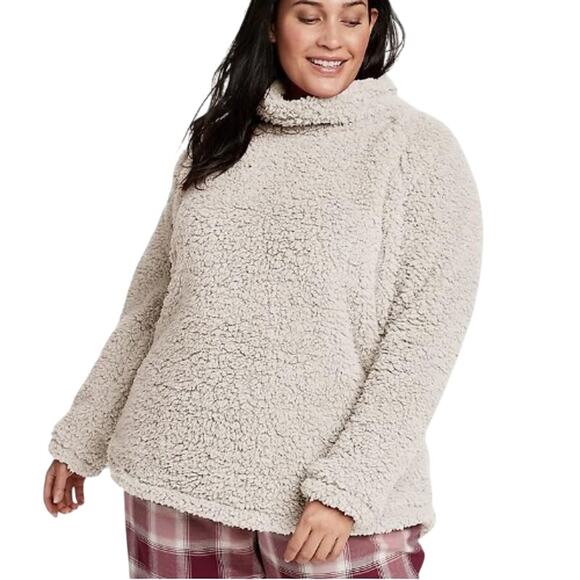 Eddie Bauer Fireside Plush Sherpa Cowl Neck Sweater Women's Large Cloud Tan NWT - Picture 1 of 10